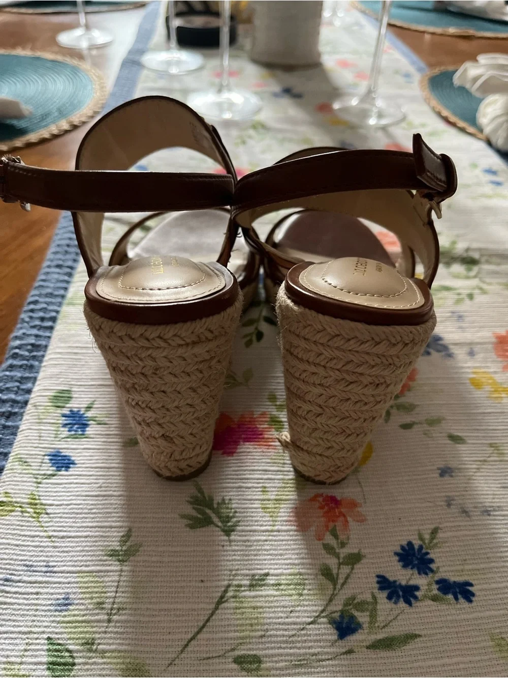 Liz Claiborne Brown Wedge Sandals with Gold Accent